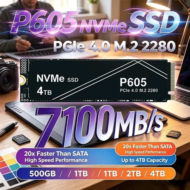 New P605 NVMe SSD 1TB 2280 PCIe Gen4 3D NAND NVMe M.2 SSD 500GB 2TB – Up to 7100 MB/s, Internal Solid State Drive(OEM PACKAGE)