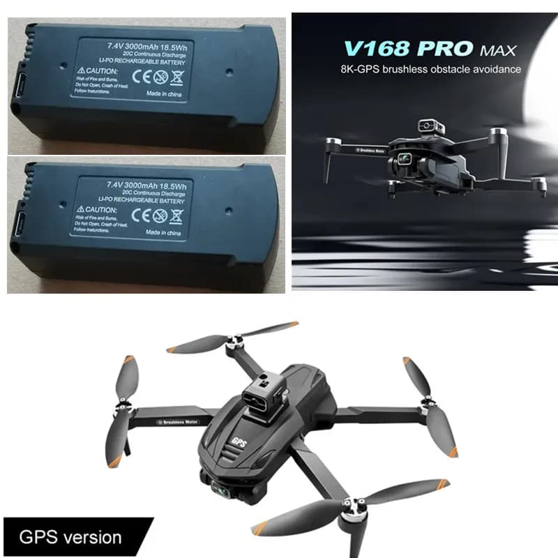 Drone RC V168 GPS Brushless con Batteria 7.4V 3000mAh/Elica, Batteria per Drone V168 GPS, Batteria per Drone V168 PRO MAX, Eliche, Ricambi V168