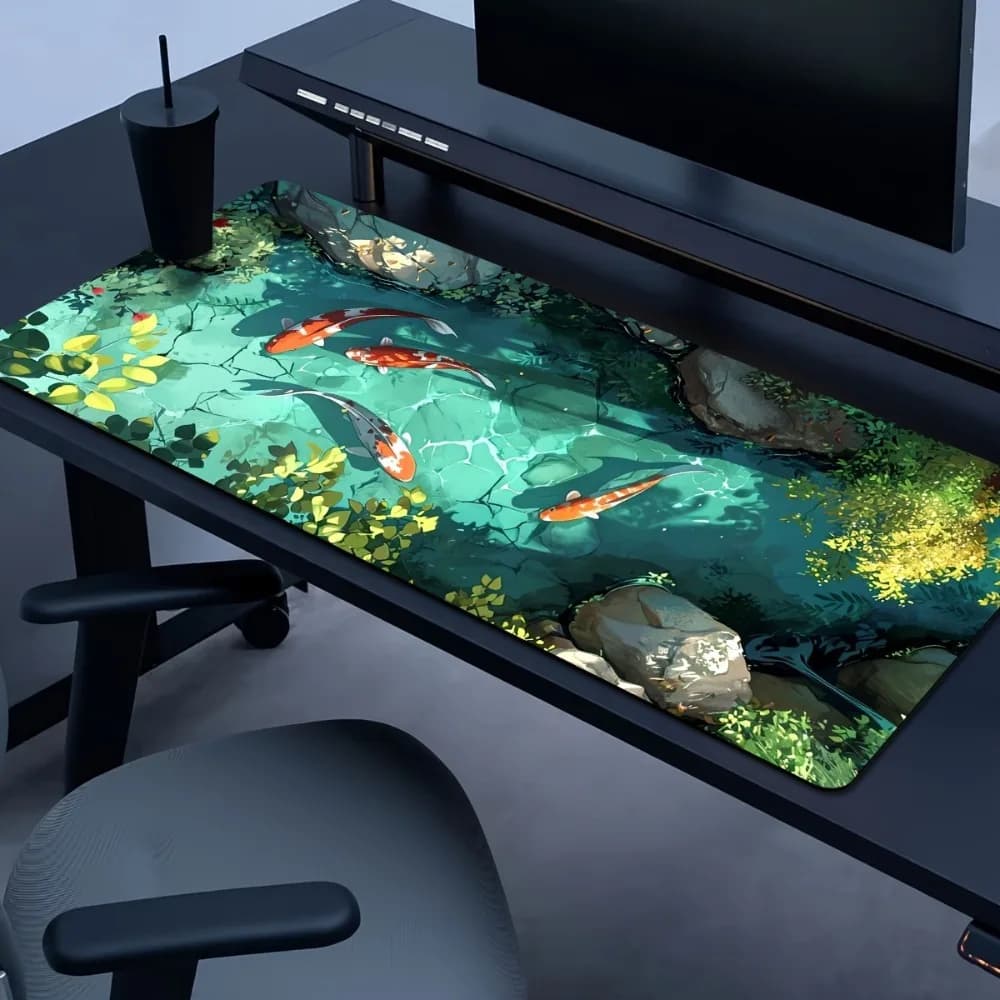 Tappetino da scrivania resistente con paesaggio naturale Koi | Tappetino Oversize Antiscivolo con Bordo Cucito per Gaming, Ufficio, Regalo per Coppie e Ritorno a Scuola