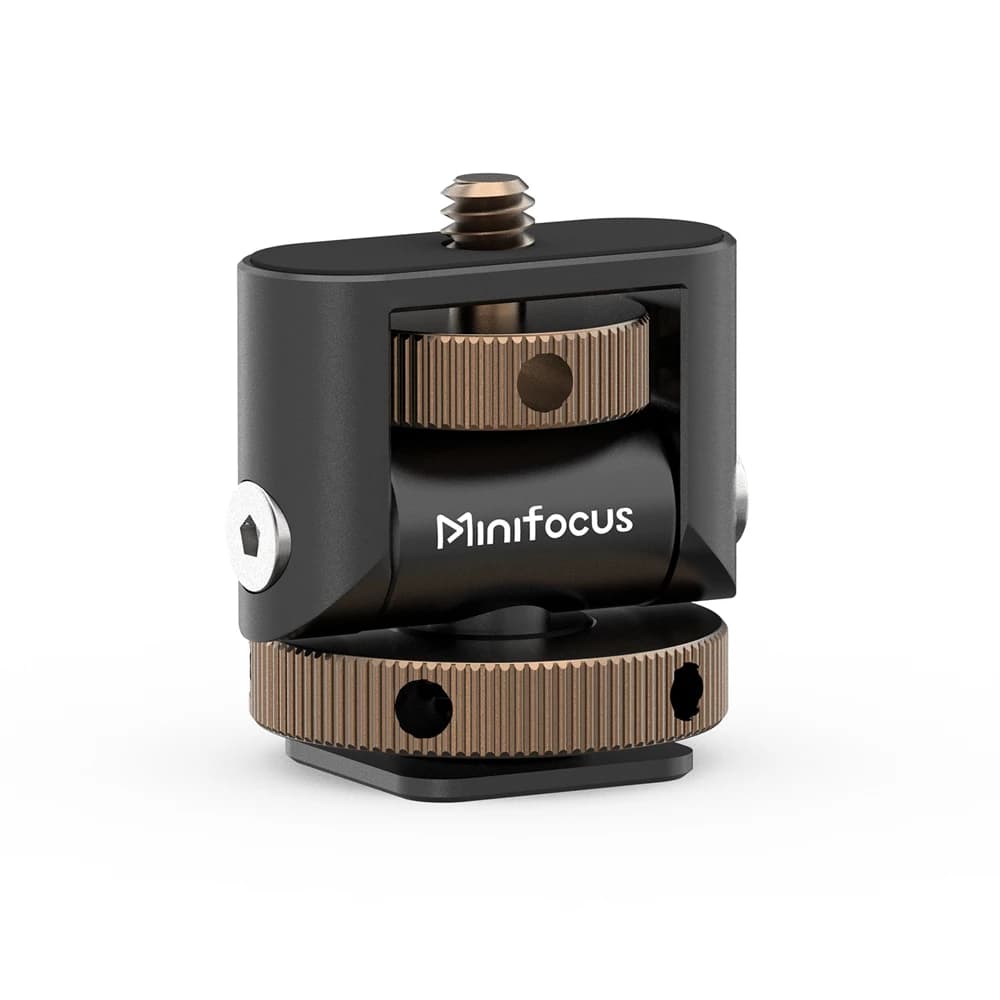 Support for Camera Cage Monitor with Cold Shoe 360 ° Swivel 120 ° Inclinable Support, Hot Shoe Adapter with 1/4 Mini Head Aluminum