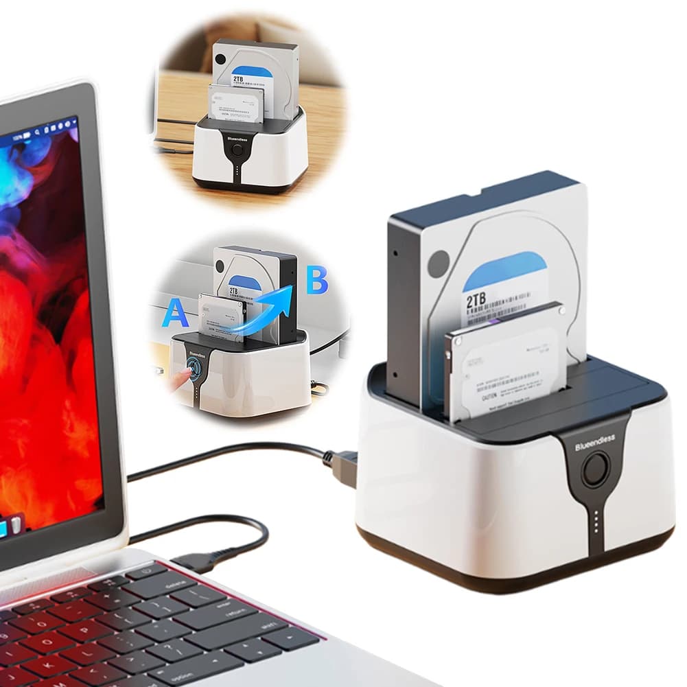 Docking Station Esterna USB 3.0 a Doppio Slot per Hard Disk SATA con Supporto per Clonazione Offline e Adattatore di Alimentazione 12V 3A