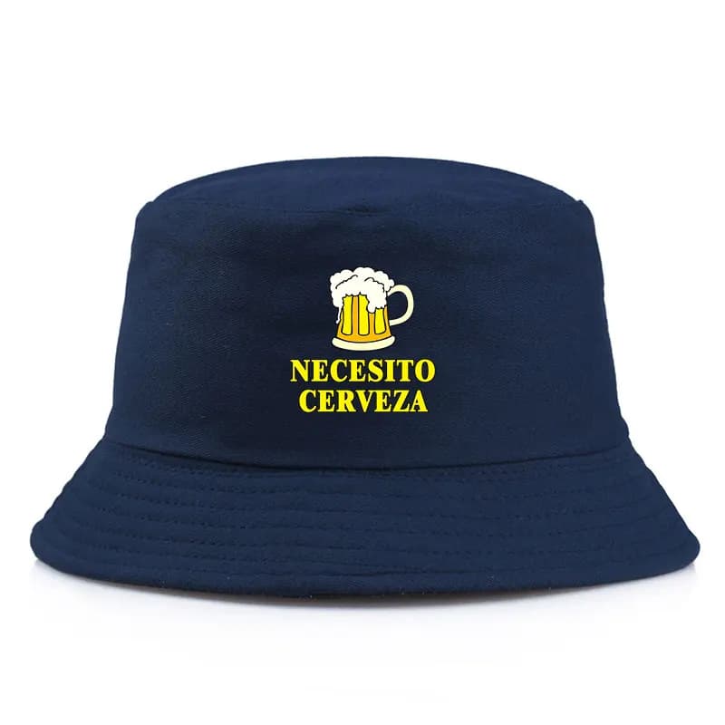 Cappello da pescatore reversibile alla moda Necesito Cerveza Tazza da birra Stampa Divertente berretto spagnolo Cappello da pescatore estivo unisex Cappello da esterno per festival