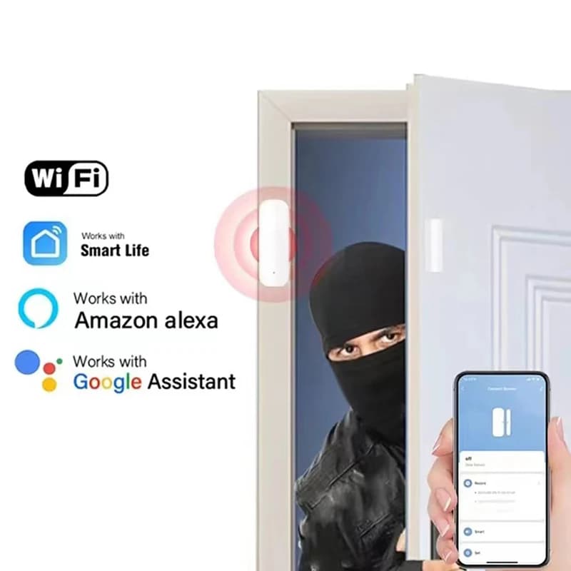 Tuya WiFi Sistema di allarme di sicurezza domestica intelligente Sensore per porte e finestre Rilevatore di porte aperte/chiuse Funziona con l'APP Alexa Google Smart Life