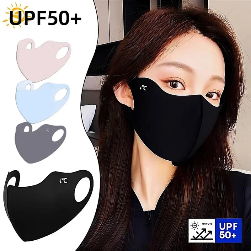 1PC Protezione solare estiva Maschera per il viso Traspirante Protezione UV per le donne Maschera alla moda Protezione solare in seta di ghiaccio sottile Anti-UV Copertura per il viso alla moda