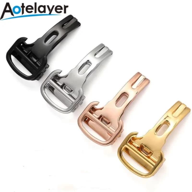 12 14 16mm 18mm 20mm Stainless Steel Foldable Buckle for Leather Strap Women's Buckle Universal Watch Belt Accessories