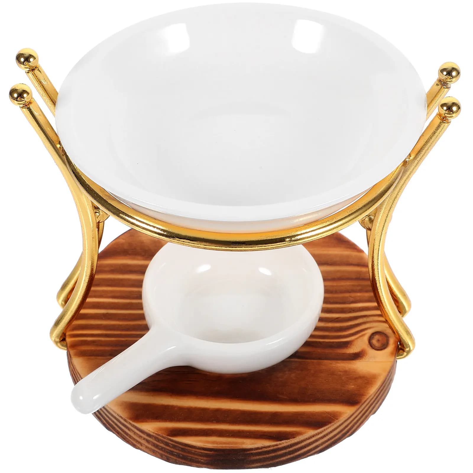 Set di 1 Bruciatore per Oli Essenziali in Ceramica con Base in Legno, Diffusore di Aromi per Camera da Letto e Scrivania