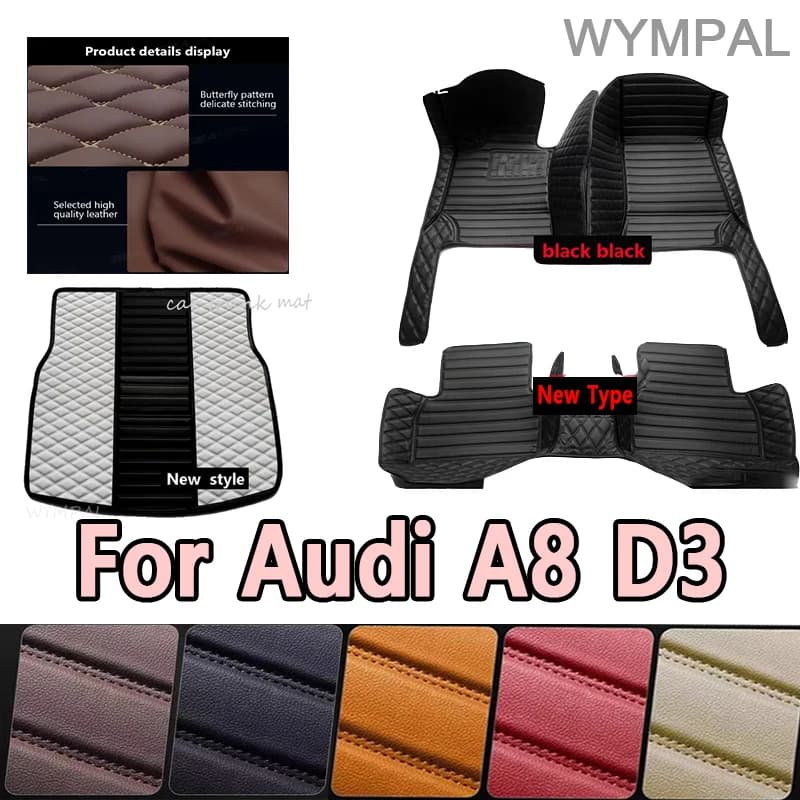 Tappetino per auto in pelle di lusso personalizzato per auto per Audi A8 D3 2002 2003 2004 2005 2006 Tappetino per auto Set completo Tappetini impermeabili per donna