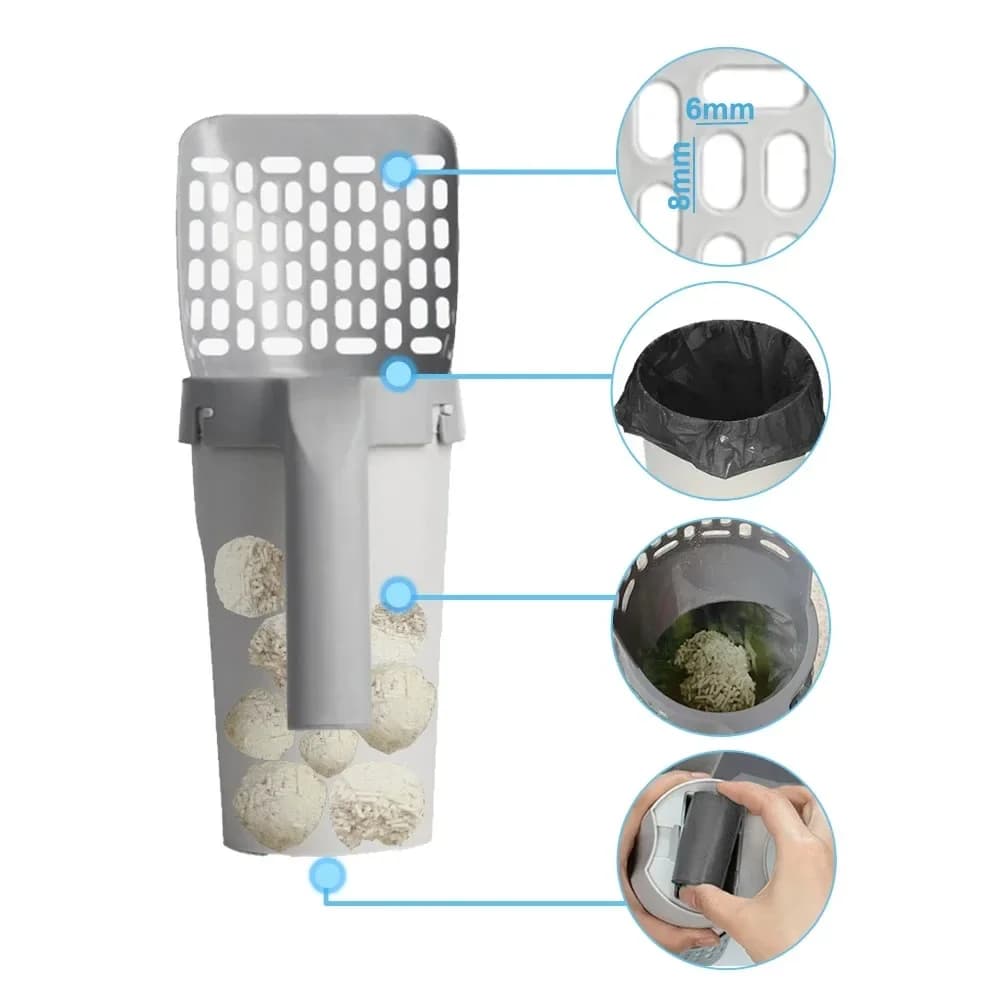 Paletta per lettiera per gatti con sacchetto di ricarica per filtro per animali domestici WC pulito raccoglitore di rifiuti lettiera per gatti accessorio per forniture per gatti autopulenti