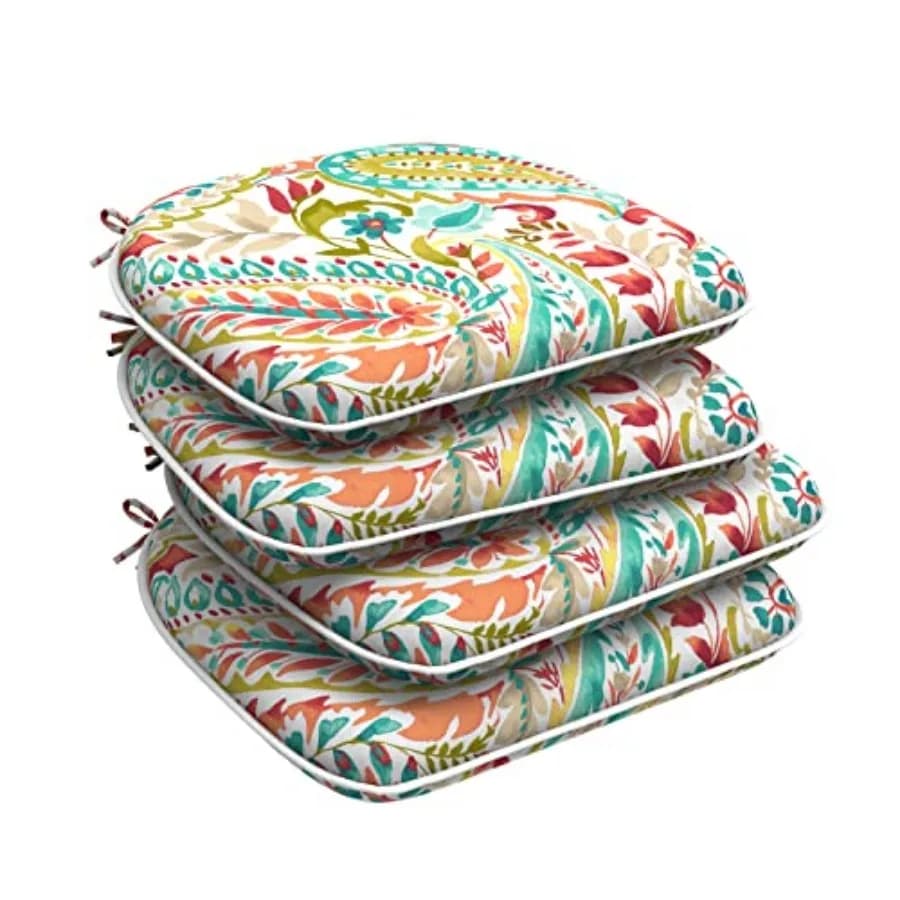 Set di 4 Cuscini per Sedie da Esterno con Lacci, Impermeabili, 43x41 cm, per Mobili da Giardino, Set con Angoli Arrotondati