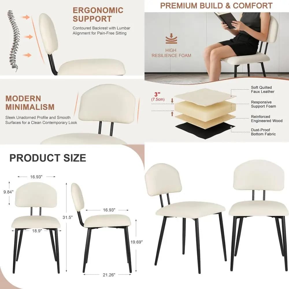 Set di 2 sedie da pranzo imbottite con cuscino spesso e struttura in metallo, adatte per cucina, soggiorno, beige