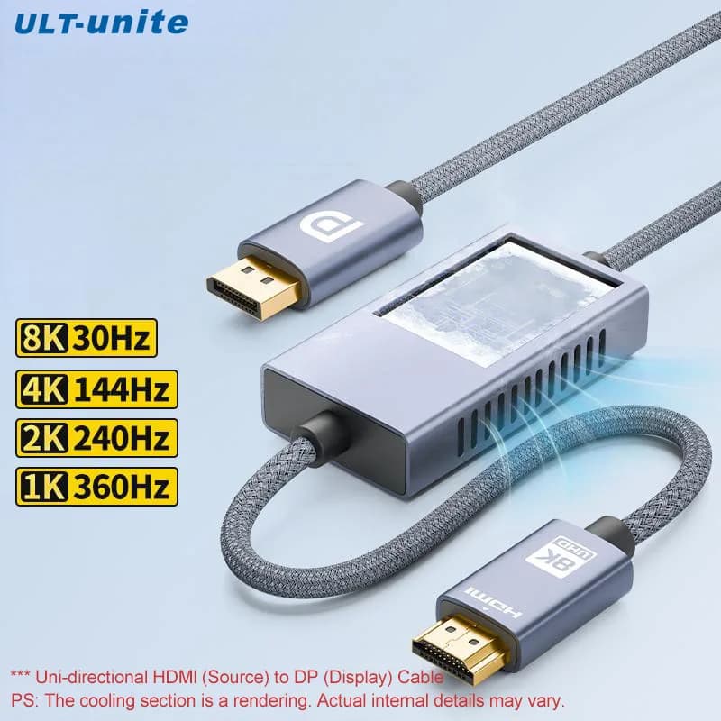 Cavo da HDMI a DisplayPort 1.4 Unidirezionale 8K30Hz Fonte HDMI per Display Porta Display 4K144Hz 2K240Hz per Monitor PS5 Xbox
