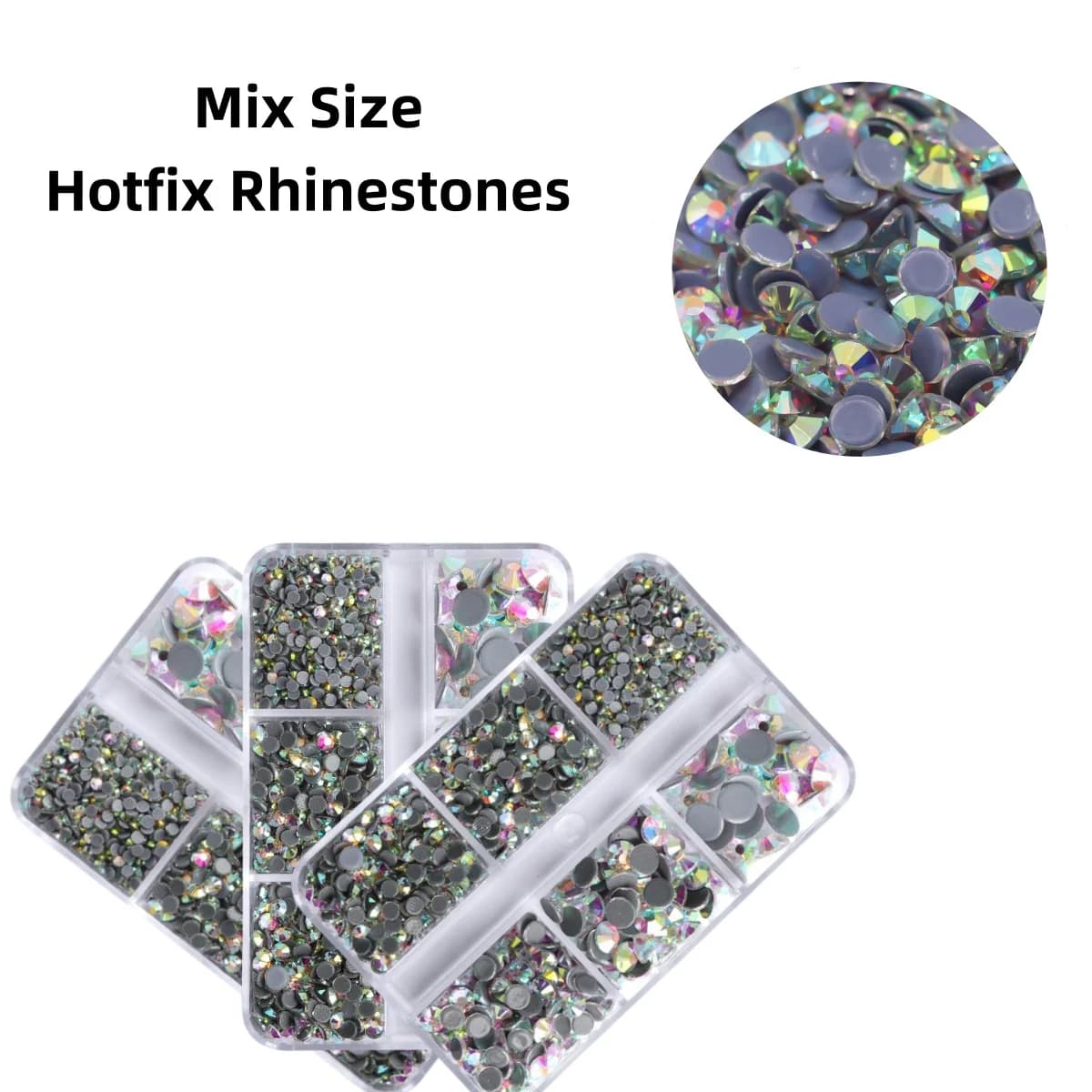 SS6-SS30 Scatola di vetro Hotfix Crystal Mix Size Strass con retro piatto Ferro su pietre diamantate per la decorazione di abiti artigianali per nail art