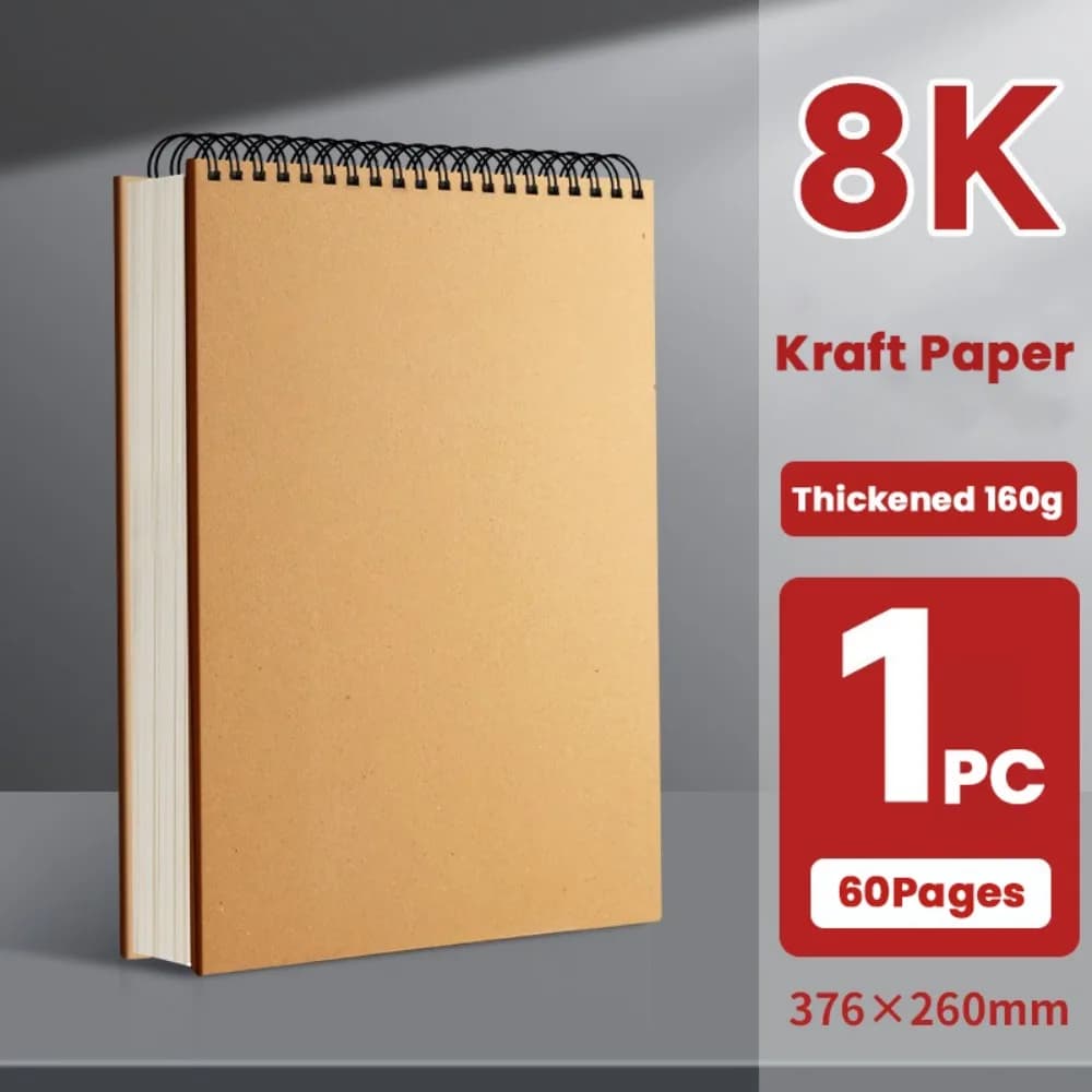 Thickening Kraft Paper Art Sketchbook A4/8K/16K/32K/A3 Flip-up Spiral Notebook 30Sheets/60Pages Drawing Notepad Art Supplies