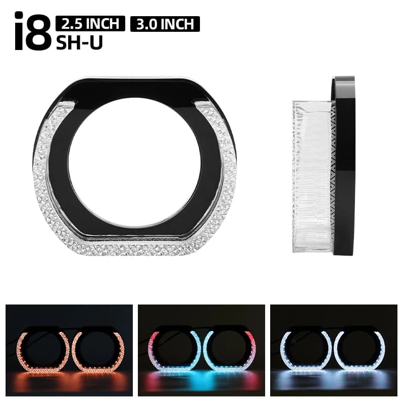 2.5 "3" 5D Crystal WRGB LED Angel Eyes Halo Anelli Rettangolari DRL Coperture Fari Auto Decorazione Con Indicatore di direzione Par App