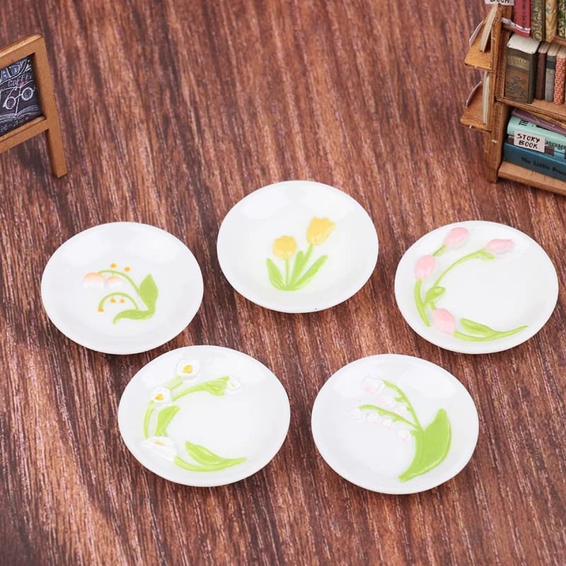5 pezzi 1:12 simulazione casa delle bambole mini piatti da pranzo tulipano in rilievo modello casa delle bambole cucina piatto decorazione accessori casa delle bambole