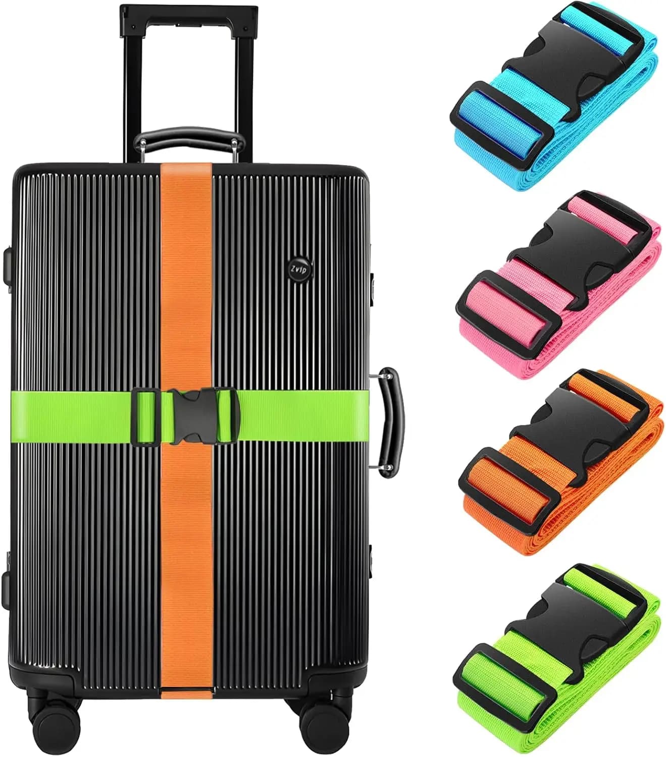 Set di 4 Cinghie per Valigie, Elastici Telescopici, Cinture per Borse da Viaggio, Cinghie di Fissaggio con Fibbia per Bagagli