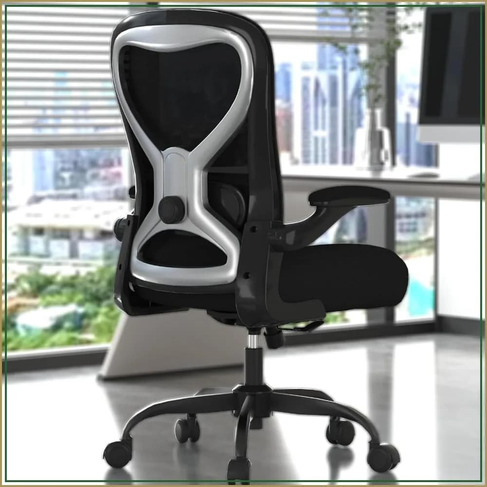 Ergonomic Office Chair with Lumbar Support, Thick Cushion, Flip-up Arms, Breathable Mesh, Adjustable Height, 330lbs Capacity