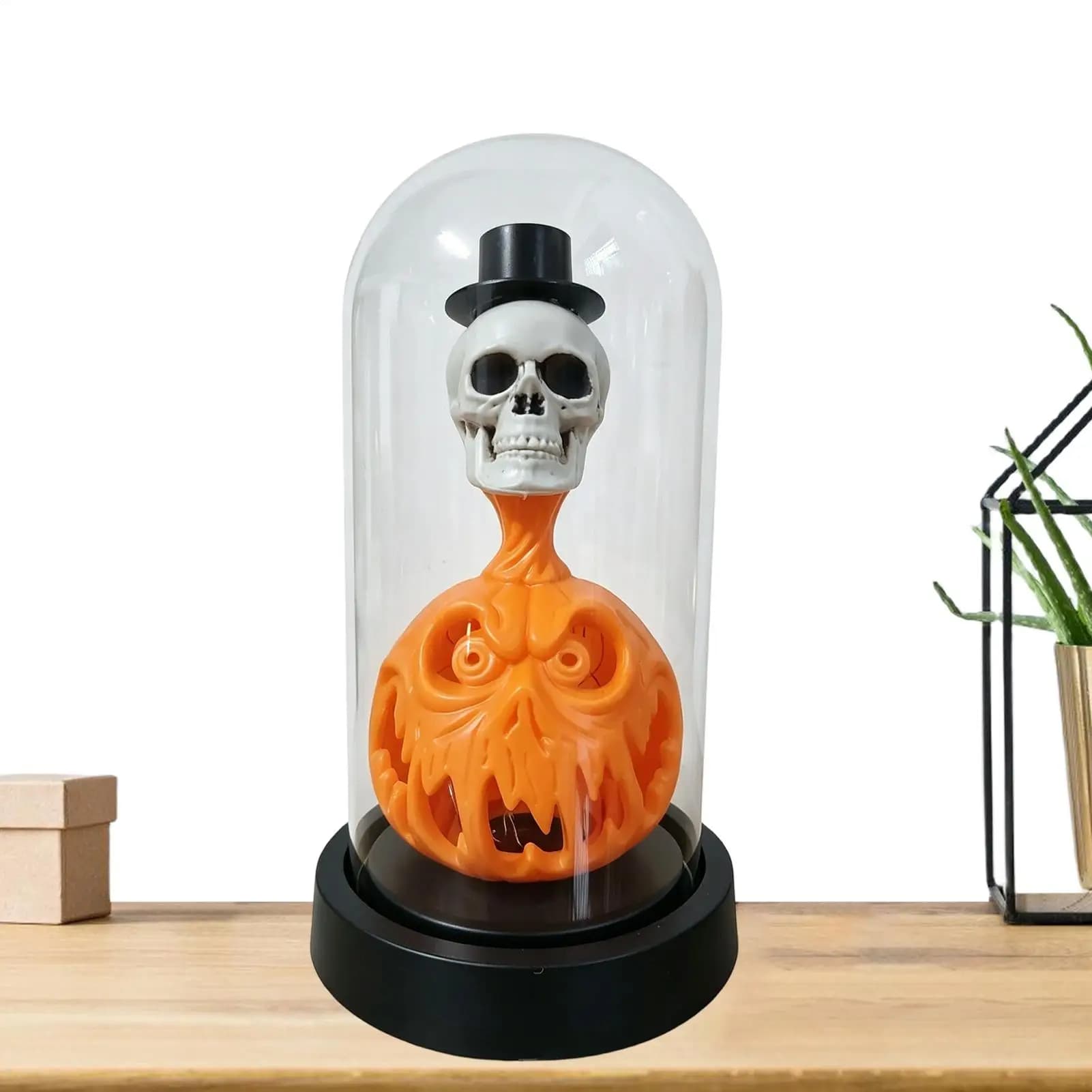 Pumpkin Lamp With Dome Cover Skull Battery Powered Decorative Light Up Party Decorations For Haunted House Home Desk Shelf