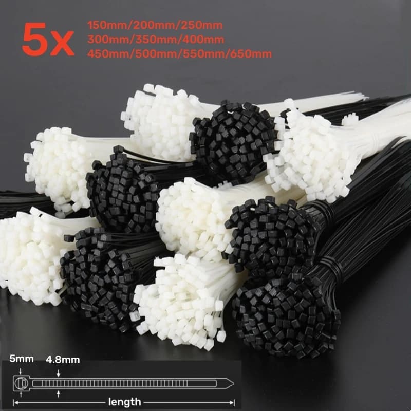 20/50/100pcs Fascetta per cavi in nylon autobloccante Anello in plastica 5x150/200/250/300/350/400/450/500/550/650mm Fascetta per cavi con chiusura a zip