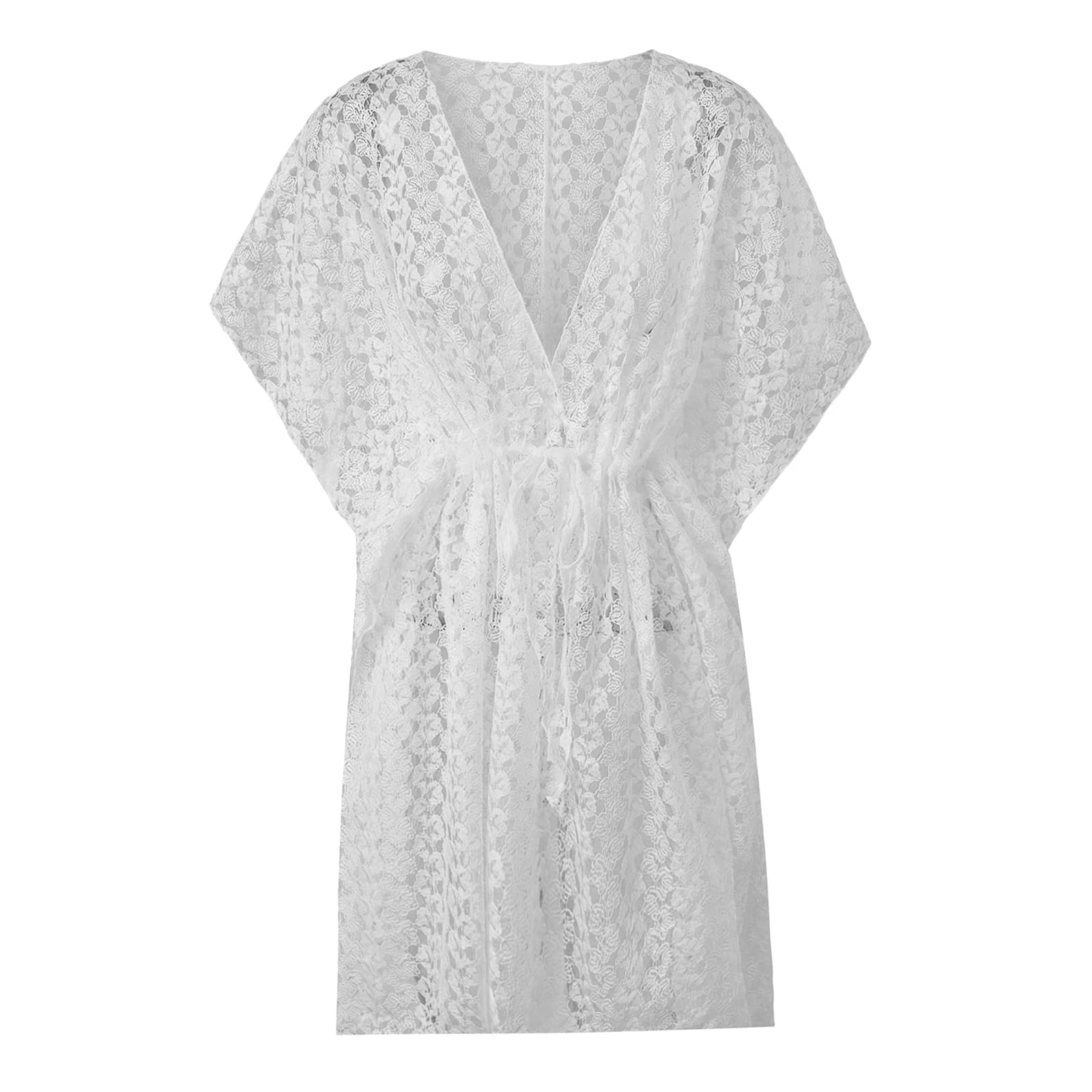 Copricostume da donna all'uncinetto a maniche corte con scollo a V profondo, mini abito estivo