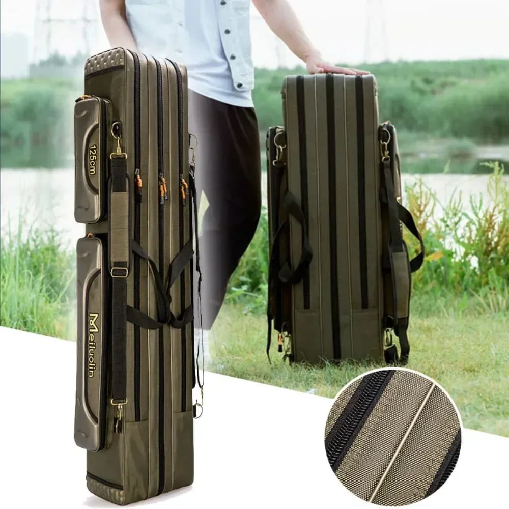 Borsa Portacanne da Pesca in Tessuto Oxford 1/2/3 Strati 80-100CM Grande Capacità Multifunzionale