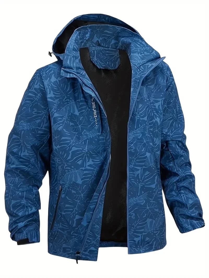 Giacca a vento impermeabile leggera casual da uomo, cappotto da trekking all'aperto con cappuccio e cerniera intera per taglia autunnale