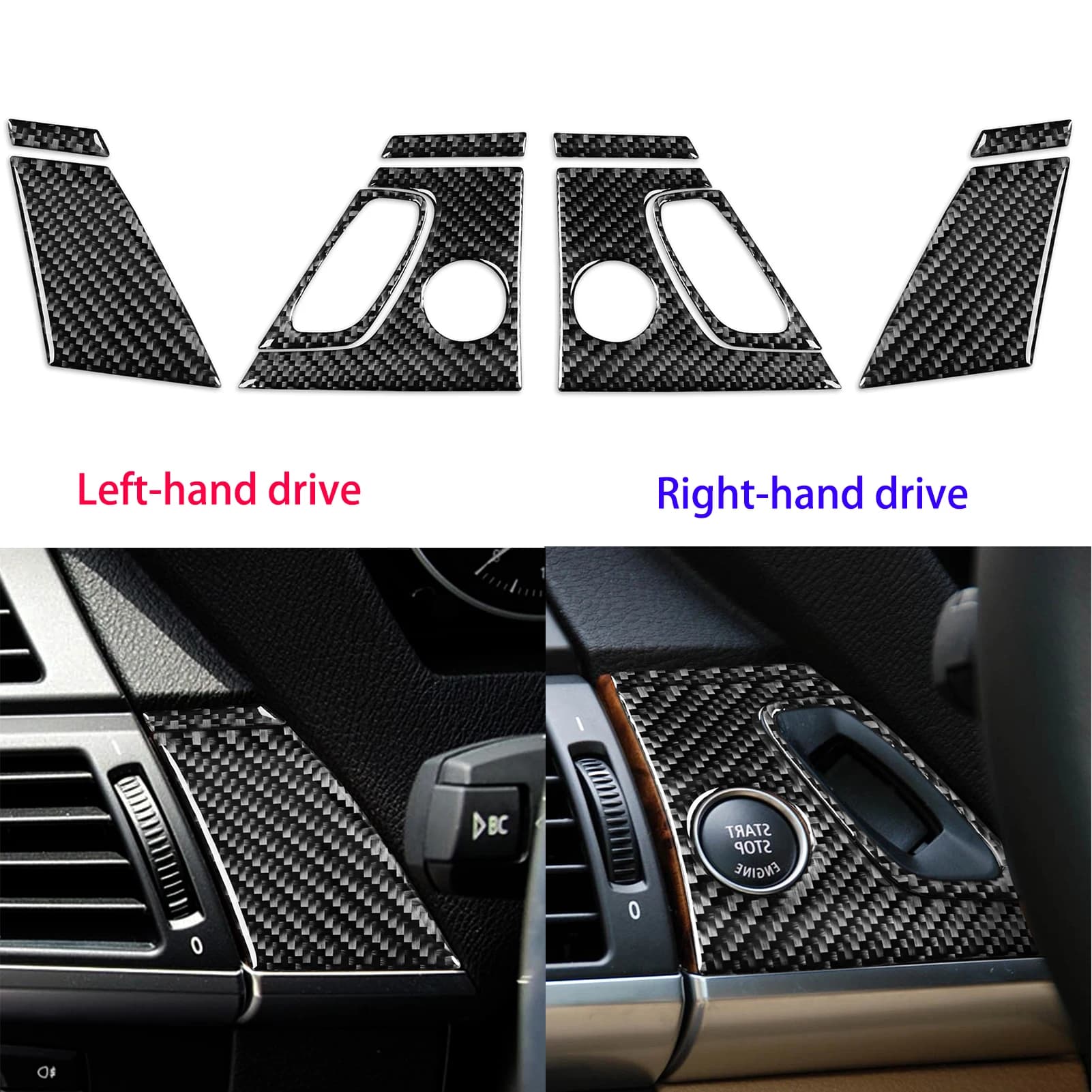 Per BMW X5 E70 2006-2013: Adesivo decorativo in fibra di carbonio per pannello interruttore avvio/arresto cruscotto con finitura effetto legno