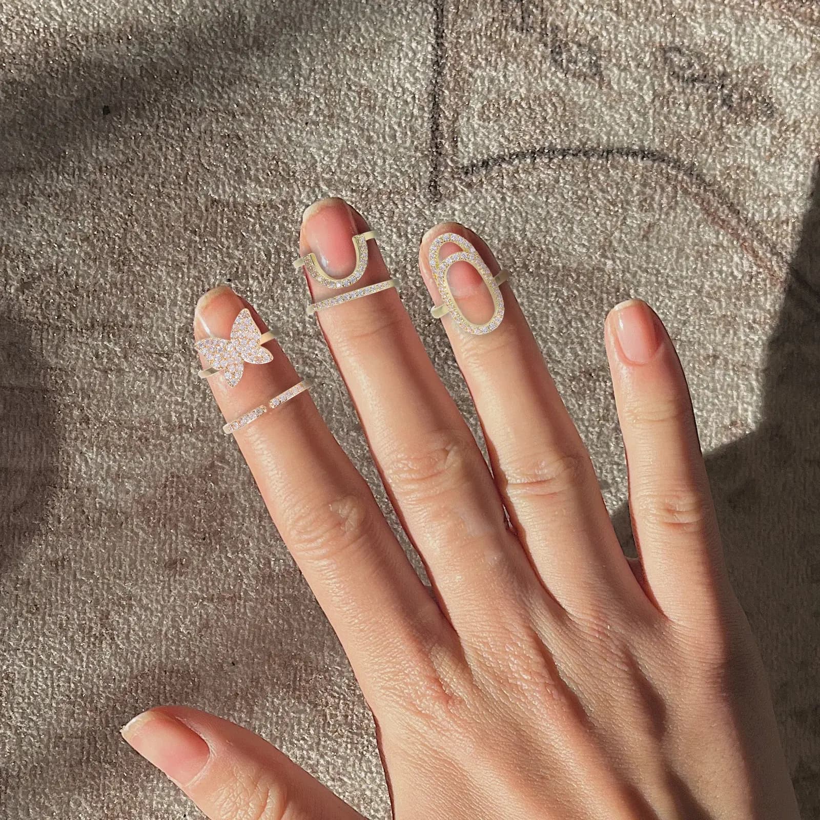 Set di 3 Anelli per Unghie in Zirconia, Gioielli Rimovibili Scintillanti con Strass, Accessori di Moda per Feste e Uso Quotidiano