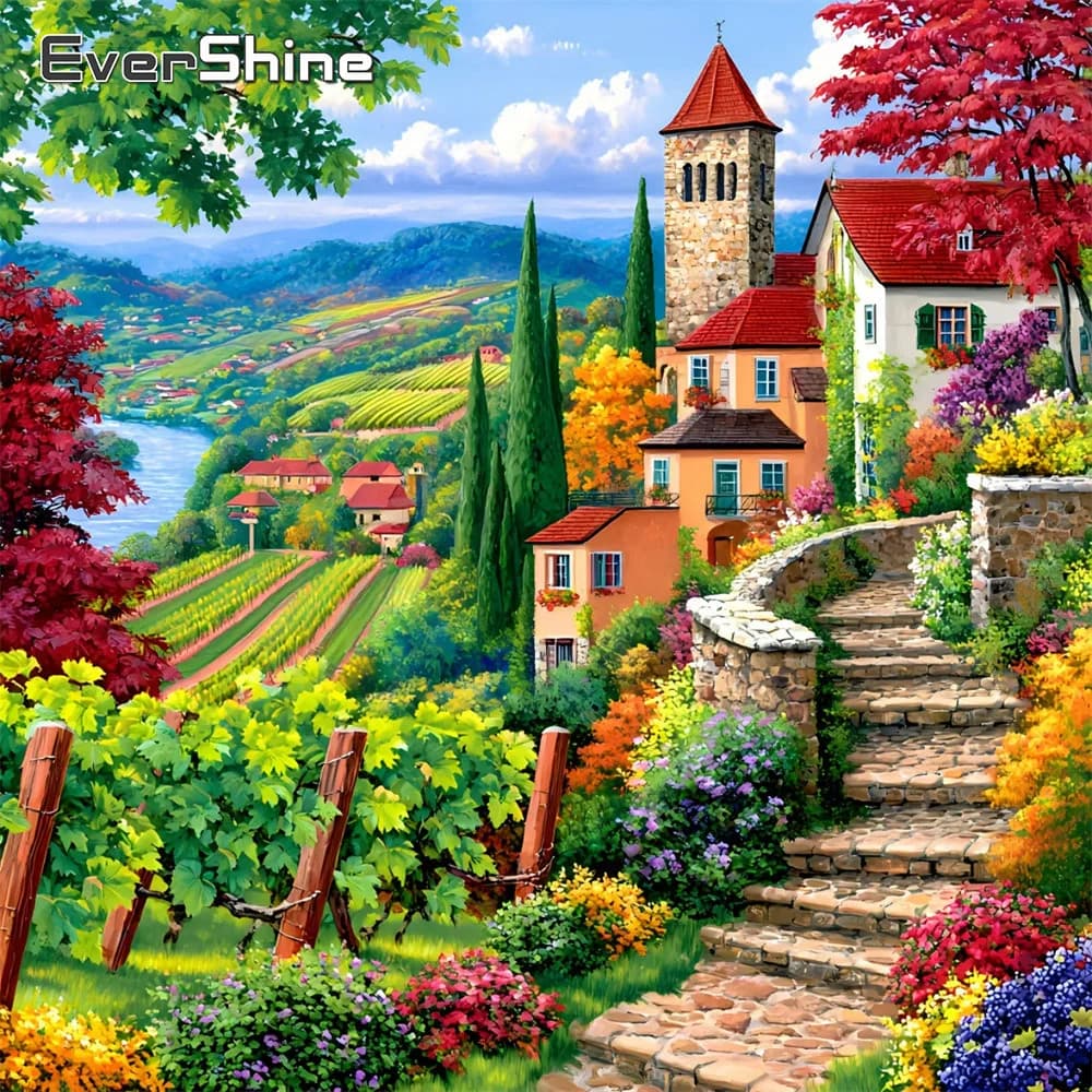 Evershine Diamond Mosaic Paesaggio Ricamato con Albero, Pittura a Quadro Pieno con Strass 5D, Quadro Decorativo per la Casa