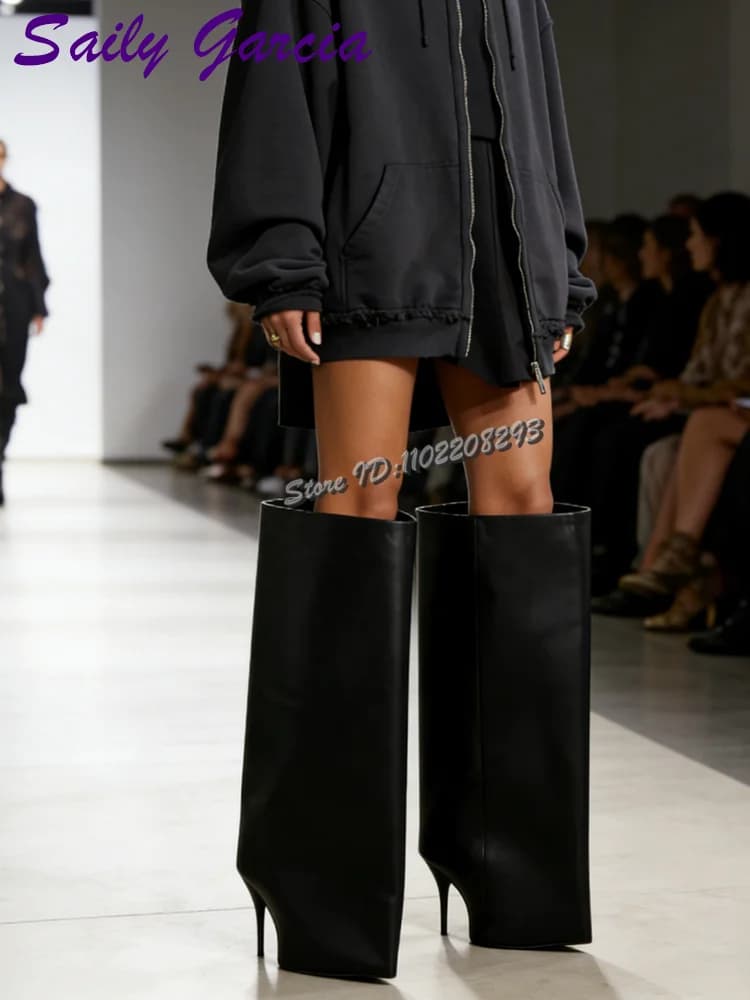 Stivali Neri Sexy a Punta con Tubo Largo, Slip-on, Tacco Alto Sottile, Sopra il Ginocchio, da Donna, Nuovi Stivali Stiletto da Passerella, Scarpe Moda 2026