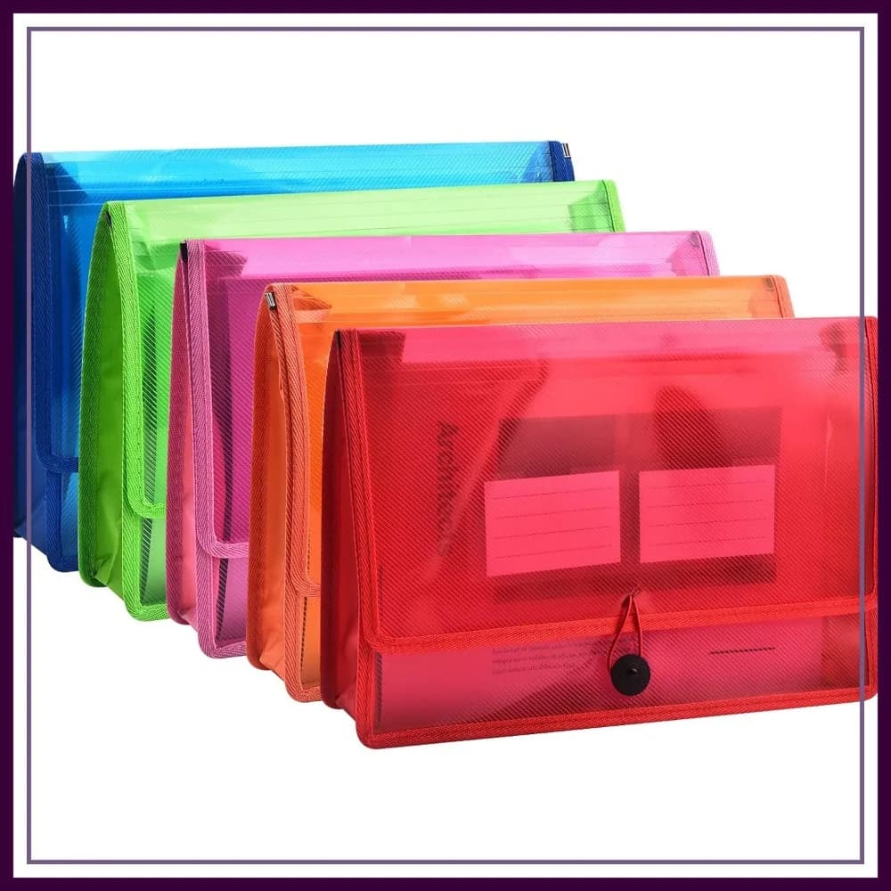 Cartella Portadocumenti Espandibile A4 con Cordino Elastico e Chiusura a Bottone, Confezione da 5 per Casa, Scuola, Ufficio