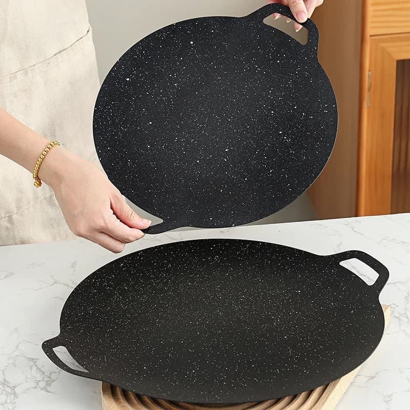 Teglie rotonde per arrosti griglia antiaderente in alluminio coreano piastra superiore padella per Barbecue griglia per Barbecue griglia per Barbecue in ghisa all'aperto