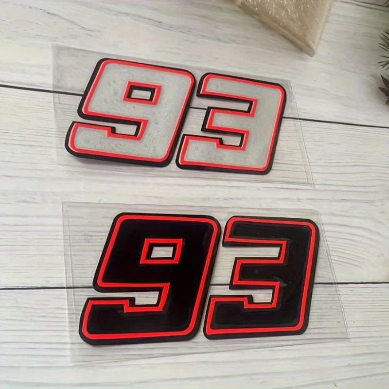 Wall decal Waterproof Racing Style Number 93 with Red Edge for Motorcycle Helmet, Car, Bike, Decorations
