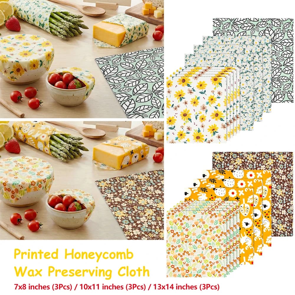 Set di 9 Involucri Alimentari Riutilizzabili in Cera d'Api, Varie Dimensioni, Involucri Naturali in Cera d'Api per Pane e Sandwich, Involucri per Conservazione in Cucina