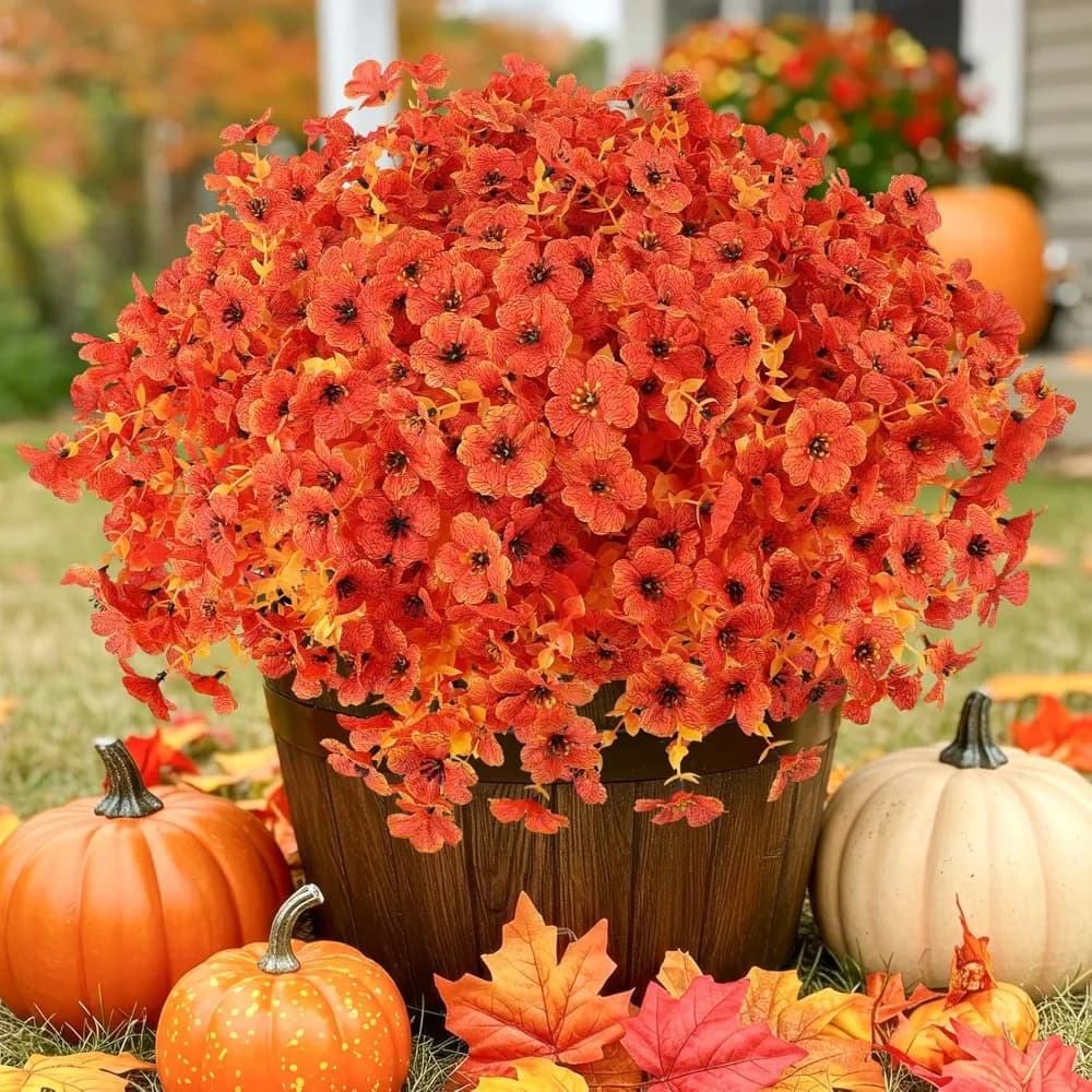 Artificial autumn flowers for outdoors, fake UV-resistant lilies, fake outdoor plants, plastic floral decorations for home garden
