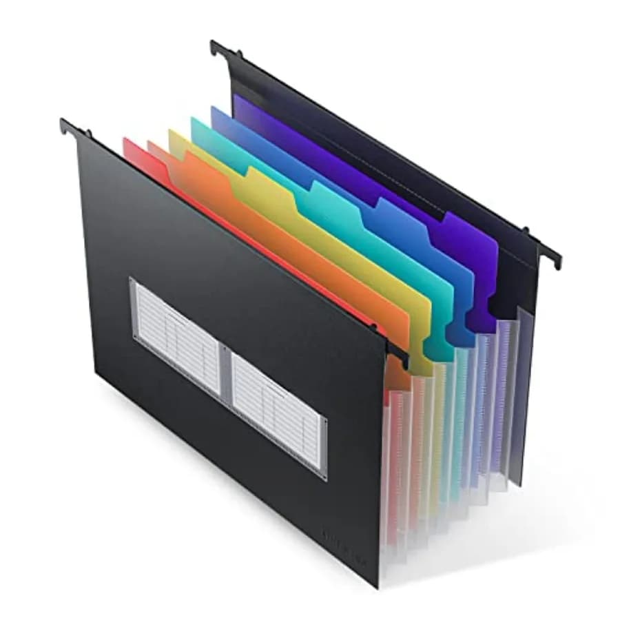 Plastic Epandg Hangg File Folders, 7 novative 1.2" Accordion Pockets, Large Capacity, Multi-Color Tabs, for File Cabinet