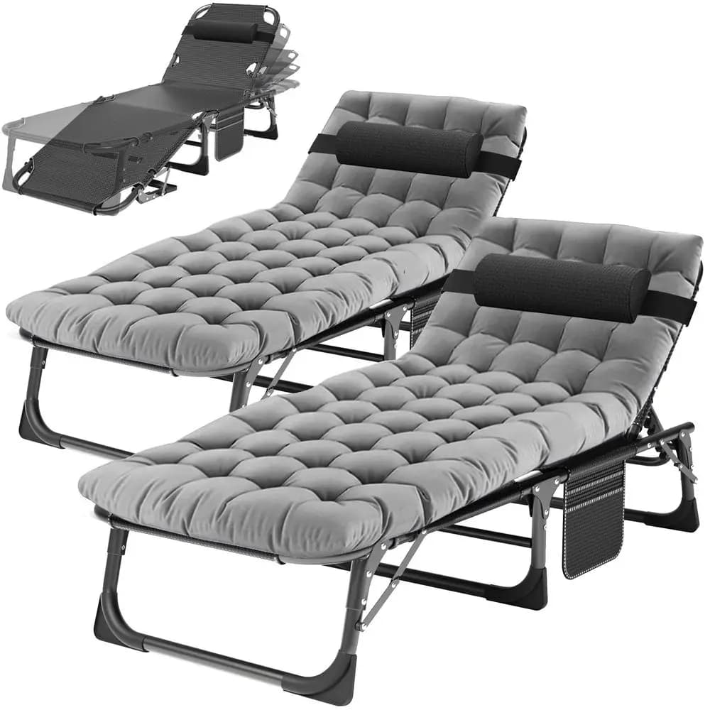 Sdraio da Giardino con Cuscino Imbottito Spesso, Chaise Longue Reclinabile Regolabile con Poggiatesta, Resistente per Prendere il Sole all'Aperto