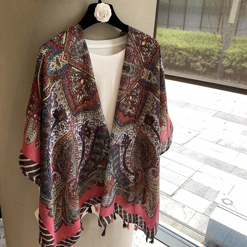 Aztec Geometric Floral Tassel Cotton Viscose Shawls Scarf Lady High Quality Wrap Headband Bufandas Muslim Hijab Sjaal 180*90Cm