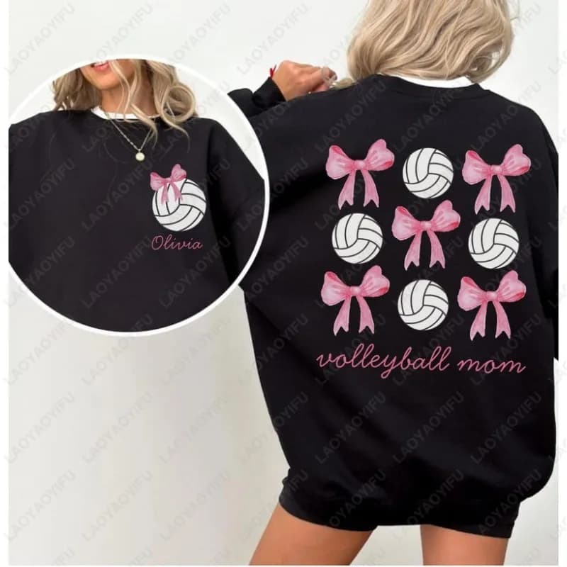Volleyball Mother's sweatshirt with pink ribbon graphics Coquette Gift for Mother's Day Pullover Women's Women's Women's Top Long Sleeved Hoodie
