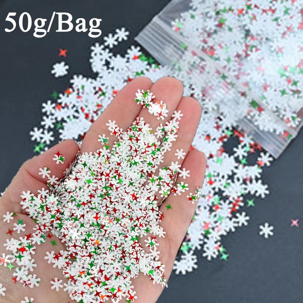 50g 3D Fiocchi di neve di Natale Glitter per unghie Paillettes Inverno Design misto Hollow-Out Fiocchi di neve bianchi Paillettes Xmas Nail Art Decor