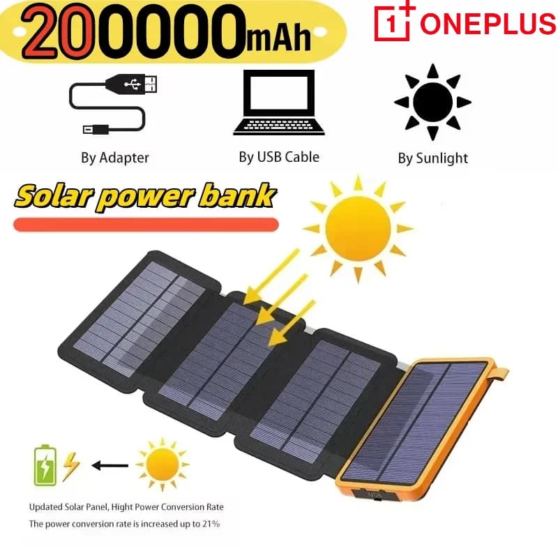 OnePlus 200000mAh Solar Powerbank Pannello solare pieghevole portatile Uscita USB Ricarica rapida Camping esterno Impermeabile Sun Powerbank