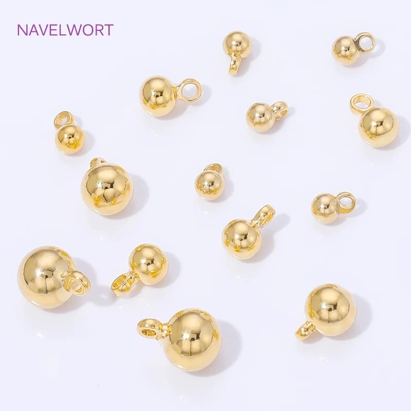 Ciondoli a sfera rotonda in ottone da 3/4/5/6 mm, placcati oro 18 carati, ciondoli a sfera solida per la creazione di braccialetti, accessori fai da te per gioielli