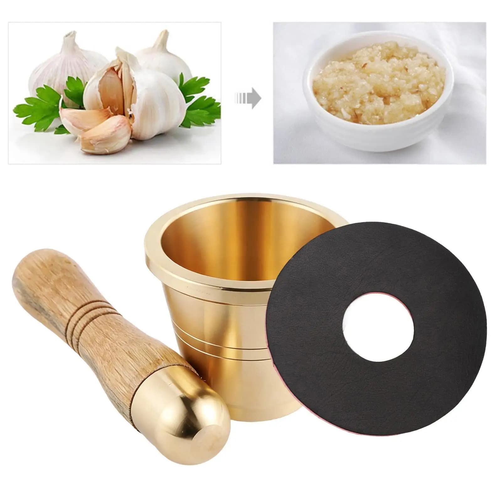 Set Mini Mortaio e Pestello in Metallo Dorato, Frantumatore di Spezie per Cucina Cinese Tradizionale
