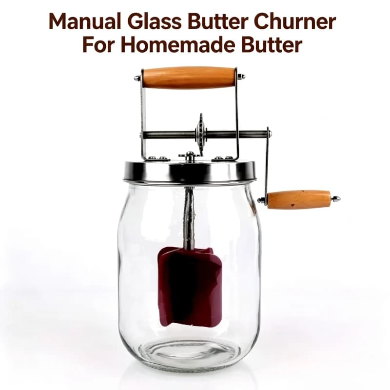 Manual Glass Butter Mixer 1000/1500ML Hand Crank Dairy Churn Stainless Steel Stirring Blade for Homemade Butter Cream Making