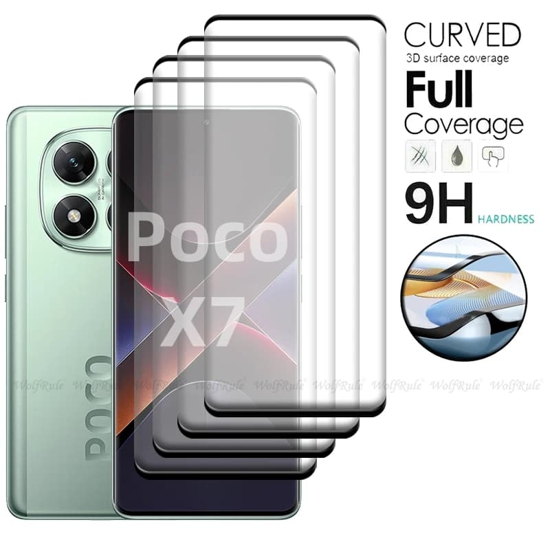 4PCS For Little X7 Glass Little X7 Tempered Glass 9H 9H HD Full Cover Curved Phone Screen Protector Xiaomi Poco X7 PocoX7