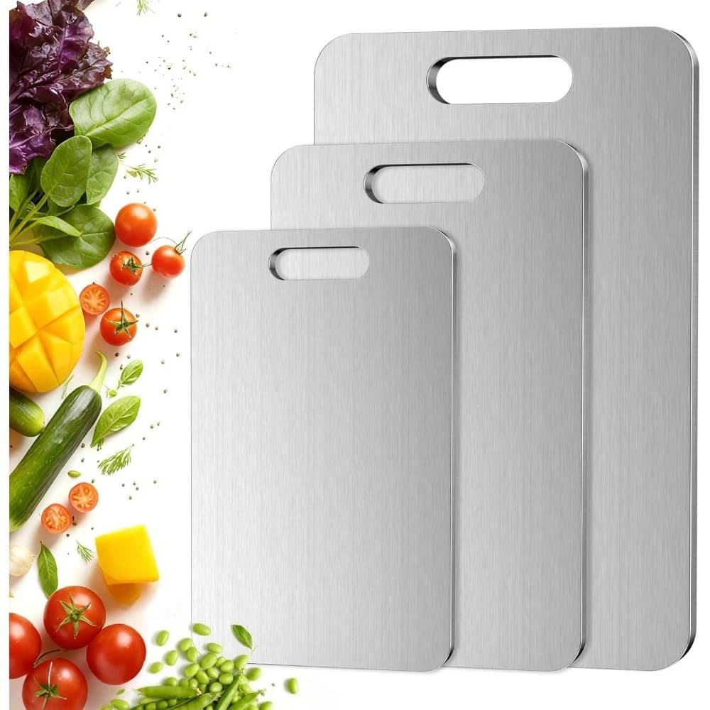 Set of 3 Taglieri in Titanium with Double Sided Foods, Dishwasher Washable