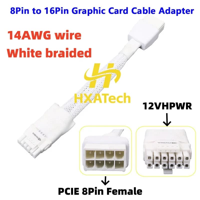 Adattatore Convertitore da 8 Pin a 16 Pin per Scheda Grafica 14AWG Bianco, Cavo Adattatore Femmina 2x8pin 3x8pin 4x8pin a 16pin per Scheda Video RTX409