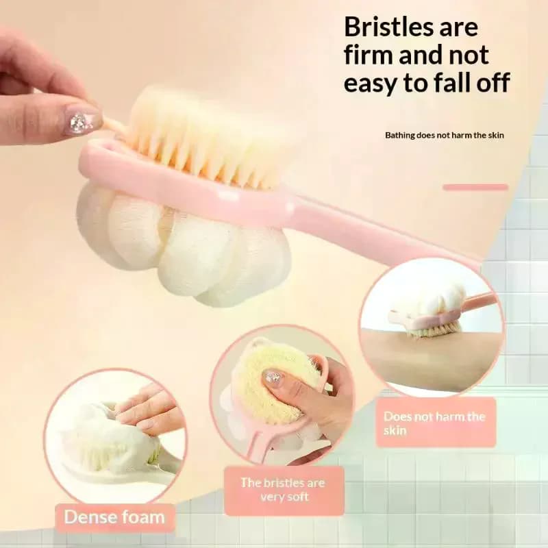 /JCS/Handle Exfoliating Shower Brush Soft Body Scrubber Double Sided Back Cleaning Dirt Remover Massage Bathing Skin Care Long