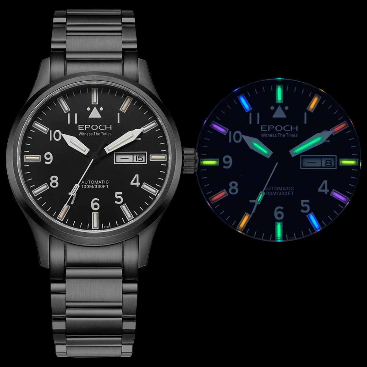 EPOCH orologio automatico da uomo 40MM orologio da polso meccanico luminoso 10ATM impermeabile zaffiro data settimana vite corona