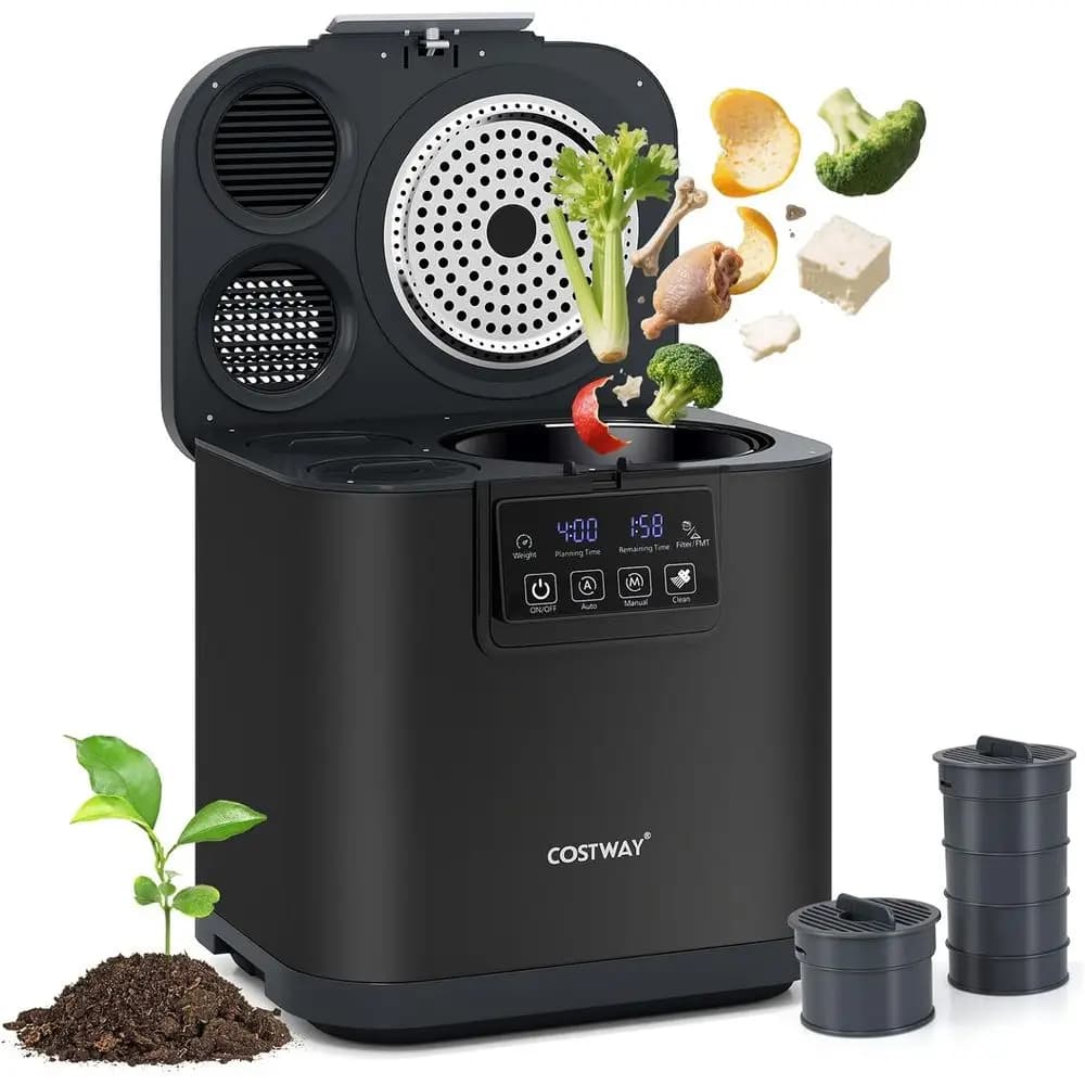 Composter Elettrico da Cucina 4L: Dispenser Intelligente per Rifiuti con Filtri Sostituibili, Pulizia Automatica, Display LED, Contenitore per Interni, Trasforma i Rifiuti